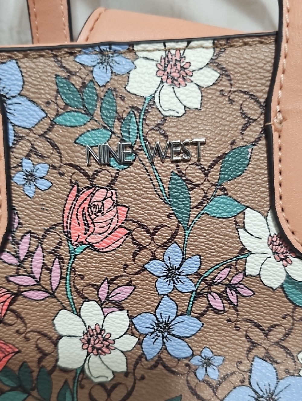 Nine West Floral Crossbody with Pink Trim - Picture 2 of 8